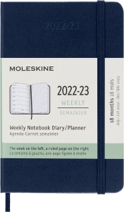 Moleskine 2023 Weekly Notebook Planner, 18M, Pocket, Sapphire Blue, Hard Cover (3.5 x 5.5)