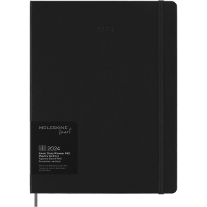 Moleskine 2024 Smart Pro Vertical Weekly Planner, 12M, Extra Large, Black, Hard Cover (7.5 x 10)