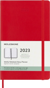 Moleskine 2023 Weekly Notebook Planner, 12M,  Large, Scarlet Red, Soft Cover (5 x 8.25)