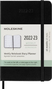 Moleskine 2023 Weekly Notebook Planner, 18M, Pocket, Black, Hard Cover (3.5 x 5.5)