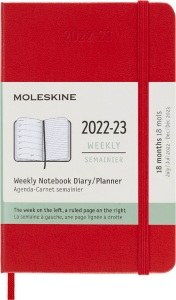 Moleskine 2023 Weekly Notebook Planner, 18M, Pocket, Scarlet Red, Hard Cover (3.5 x 5.5)