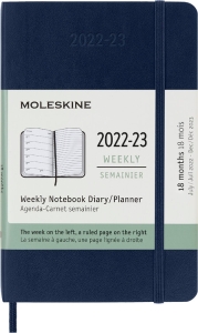 Moleskine 2023 Weekly Notebook Planner, 18M, Pocket, Sapphire Blue, Soft Cover (3.5 x 5.5)